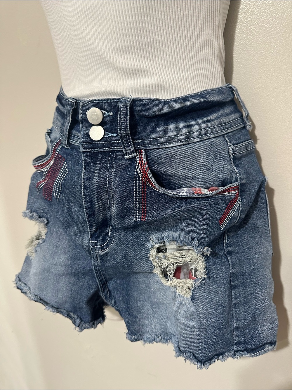 Ginger G Distressed Denim American Flag Shorts Size S Patriotic Cutoff shorts